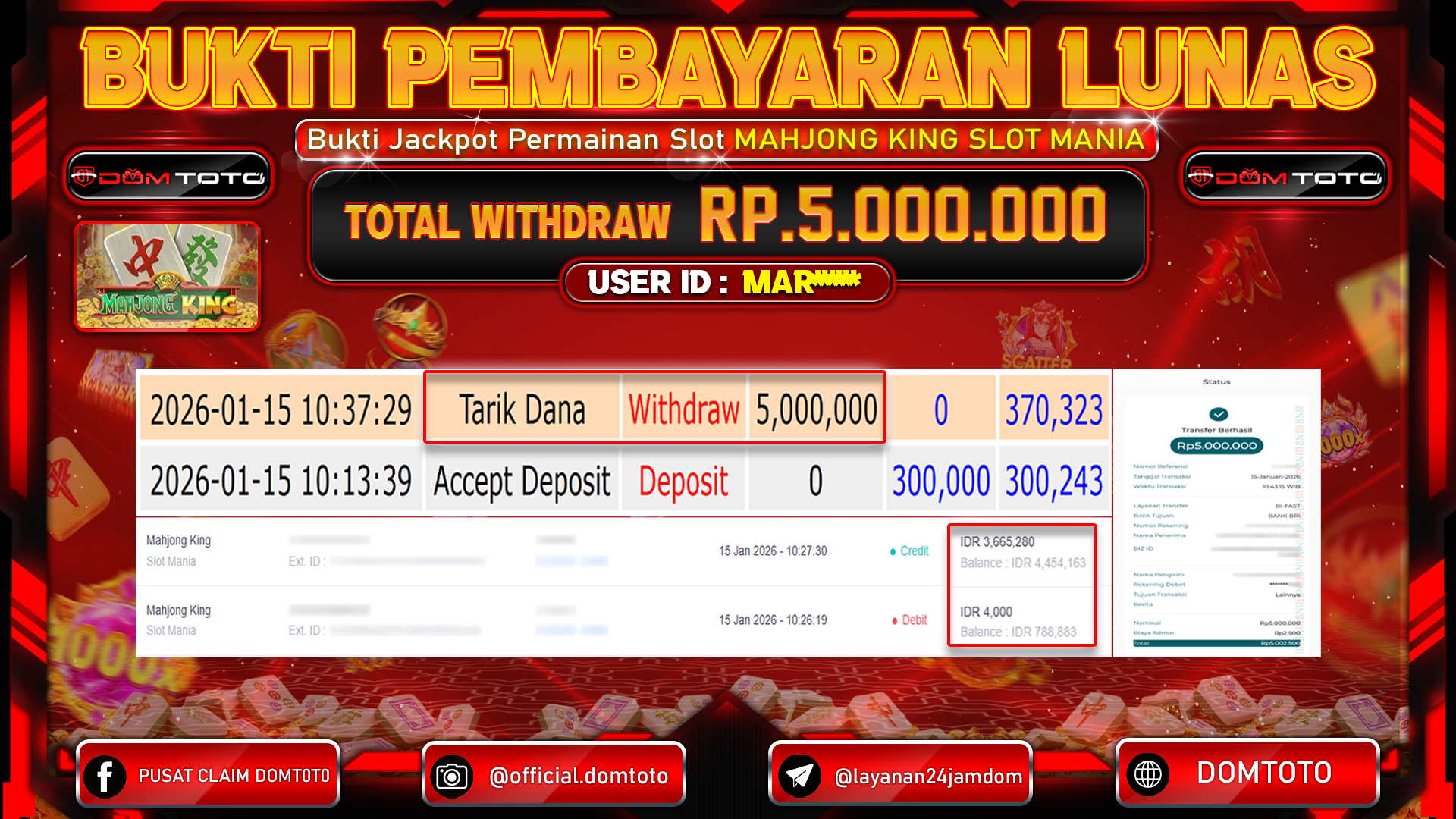 JACKPOT Slot Mahjong King Slot Mania  15 JANUARI 2026